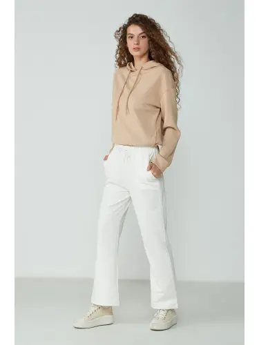 Wide Leg Ispancha Paça Eşofman Alti 736 Ekru-Ekru - 3