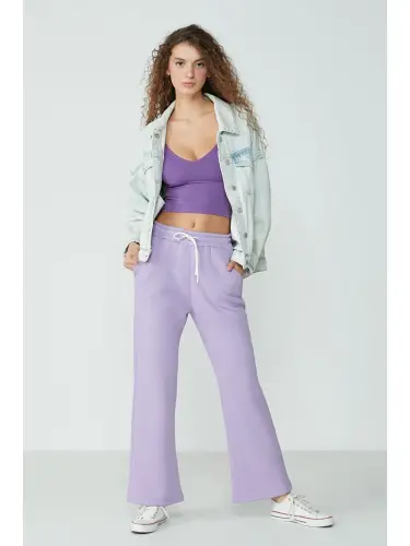 Wide Leg İspancha Paça Eşofman Alti 904 Lila-Lila - 3