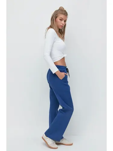 Wide Leg İspancha Paça Eşofman Olti 804 Sax-Moviy - 4
