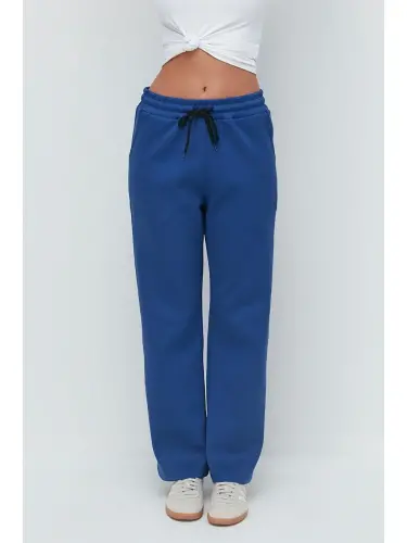 Wide Leg İspancha Paça Eşofman Olti 804 Sax-Moviy - 5
