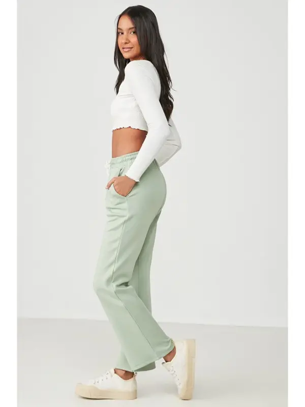 Wide Leg İspanyol Paça Eşofman Altı 804 Fıstık Yeşil-Yeşil - 3