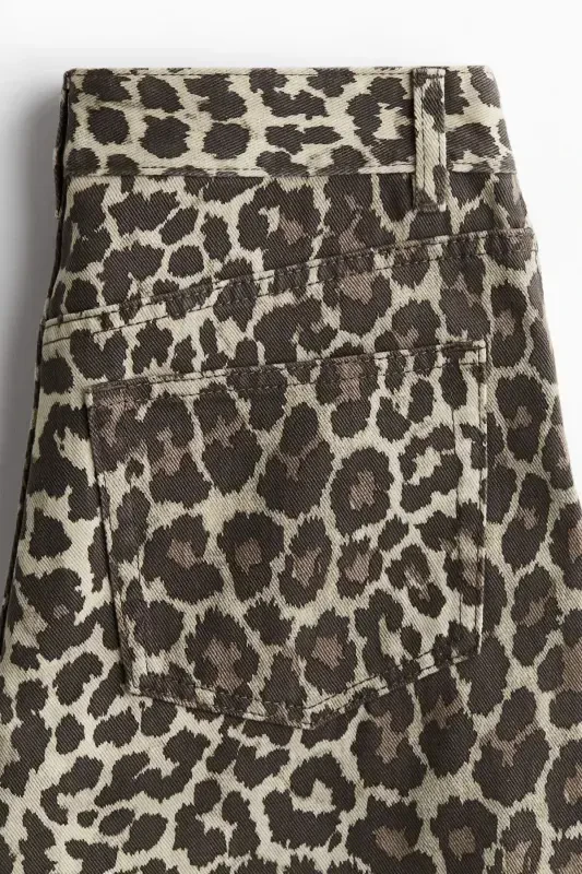Wide Leg Jeans-Light beige/Leopard print - 7