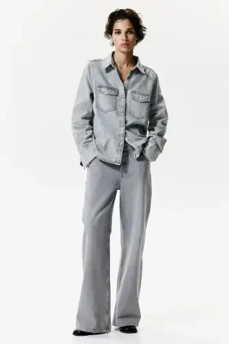 Wide Leg Jeans - Light Gray - MODAZONE (1)