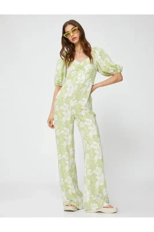 Wide Leg Jumpsuit Balloon Sleeve Long Guipure - 2