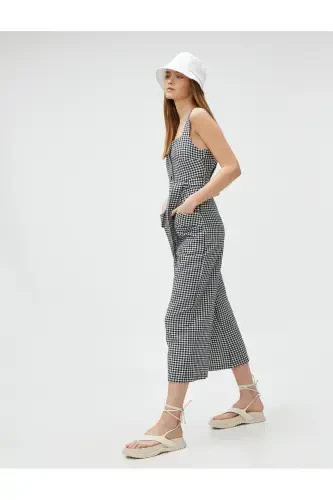 Wide Leg Jumpsuit Suspender Belted Pocketed Button Detailed - 1