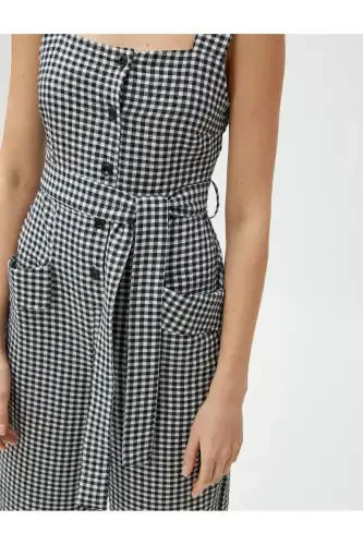 Wide Leg Jumpsuit Suspender Belted Pocketed Button Detailed - 5