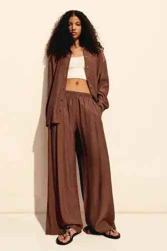 Wide leg lace-up pants - 1