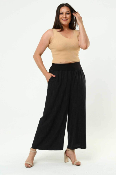 Wide Leg Large Size Linen Pants Black - 1