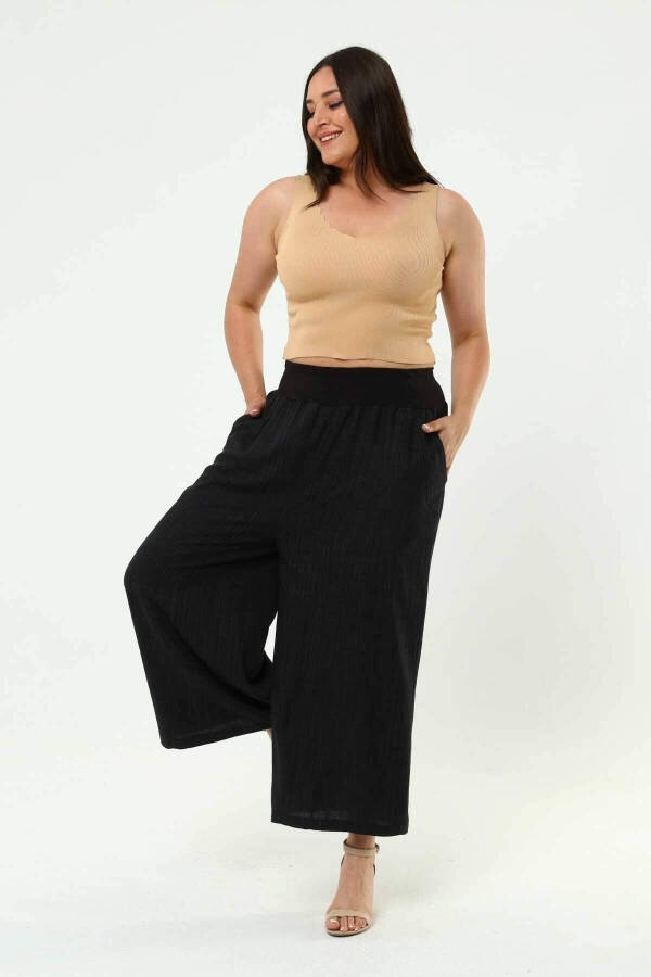 Wide Leg Large Size Linen Pants Black - 2