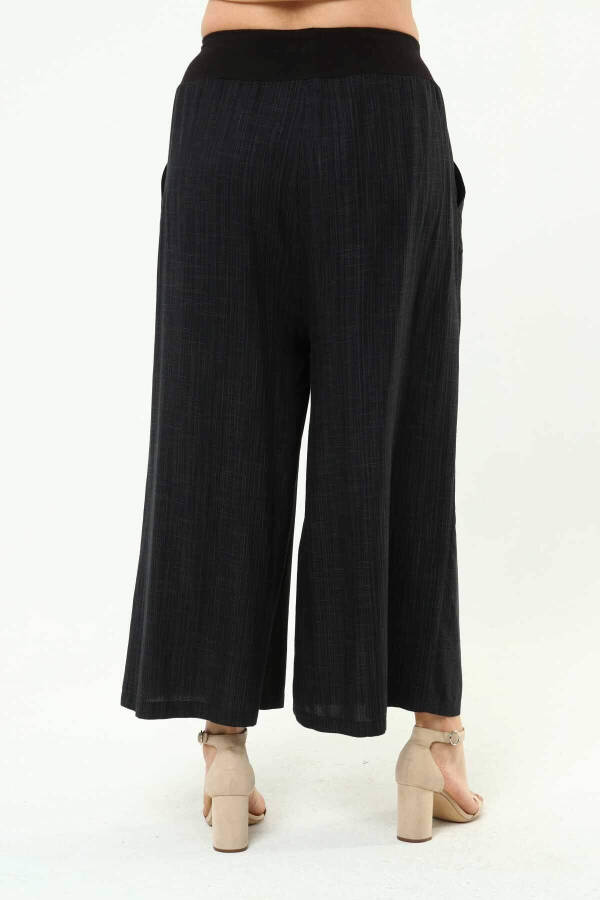 Wide Leg Large Size Linen Pants Black - 3