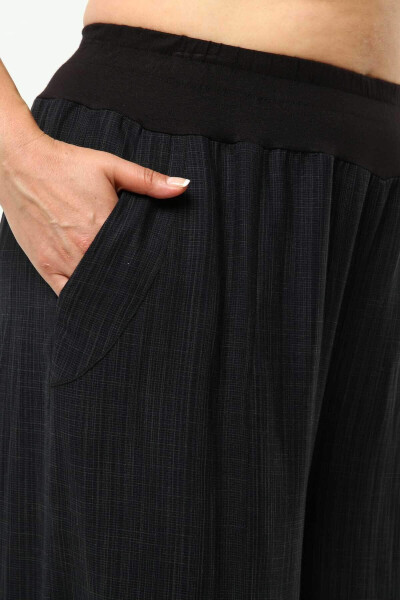 Wide Leg Large Size Linen Pants Black - 4