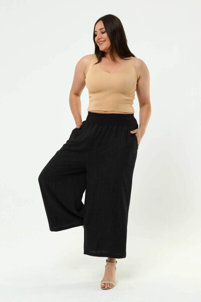 Wide Leg Large Size Linen Pants Black - 6