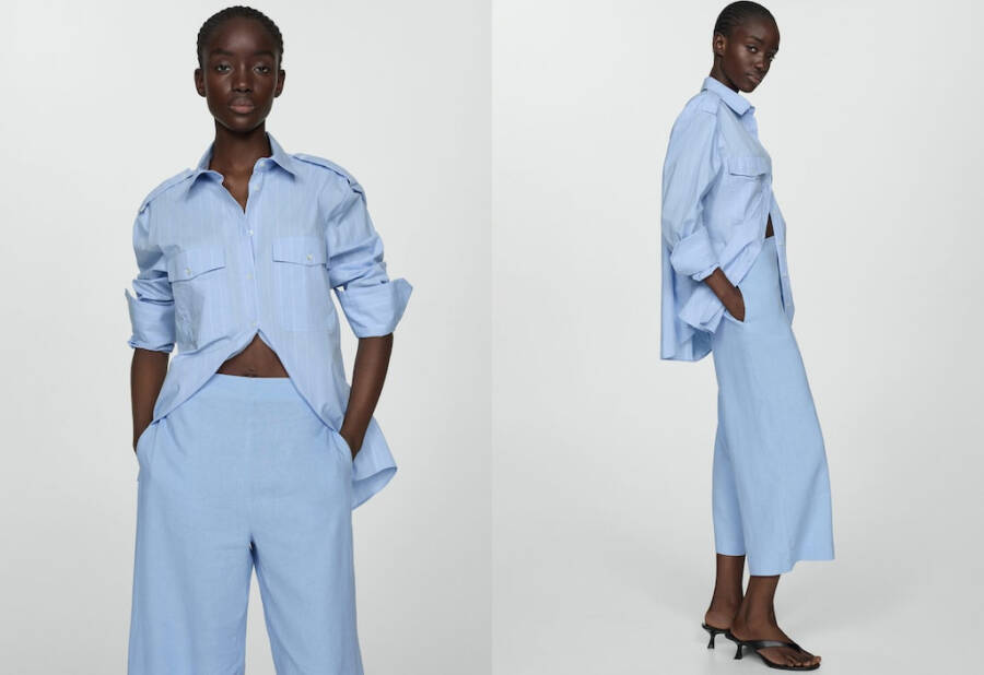 Wide-leg linen pants - Sky Blue - 4