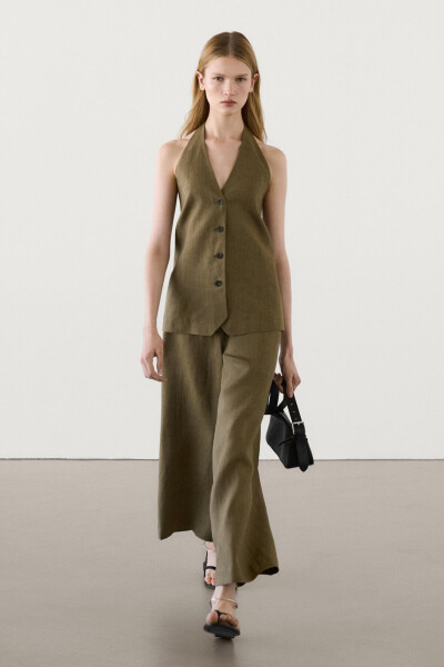 Wide leg linen suit pants - 1