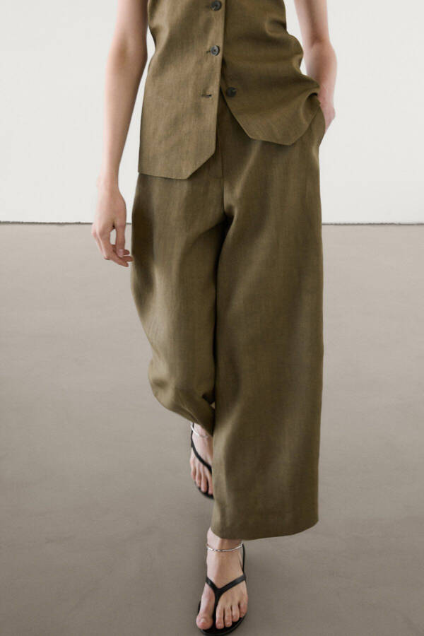 Wide leg linen suit pants - 3