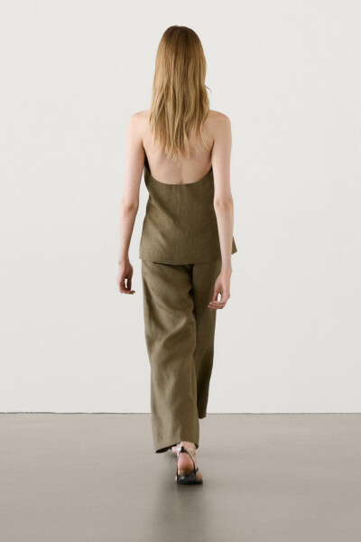 Wide leg linen suit pants - 4