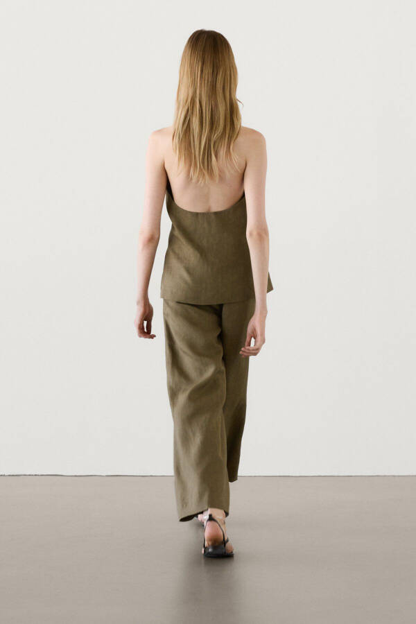 Wide leg linen suit pants - 4