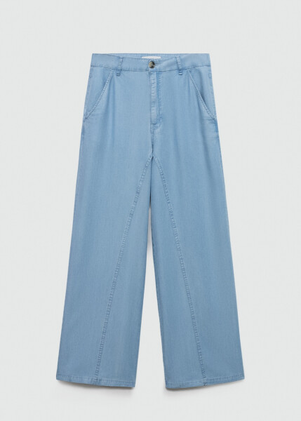 Wide Leg Lyocell Pants - Light Blue - 1