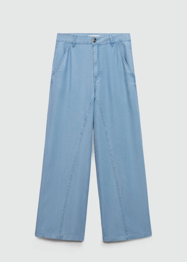 Wide Leg Lyocell Pants - Light Blue - 1