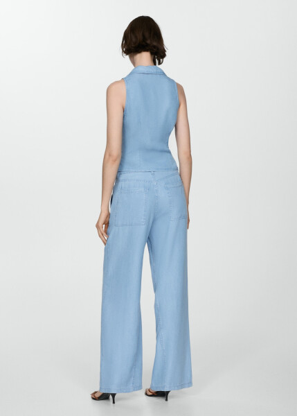 Wide Leg Lyocell Pants - Light Blue - 2