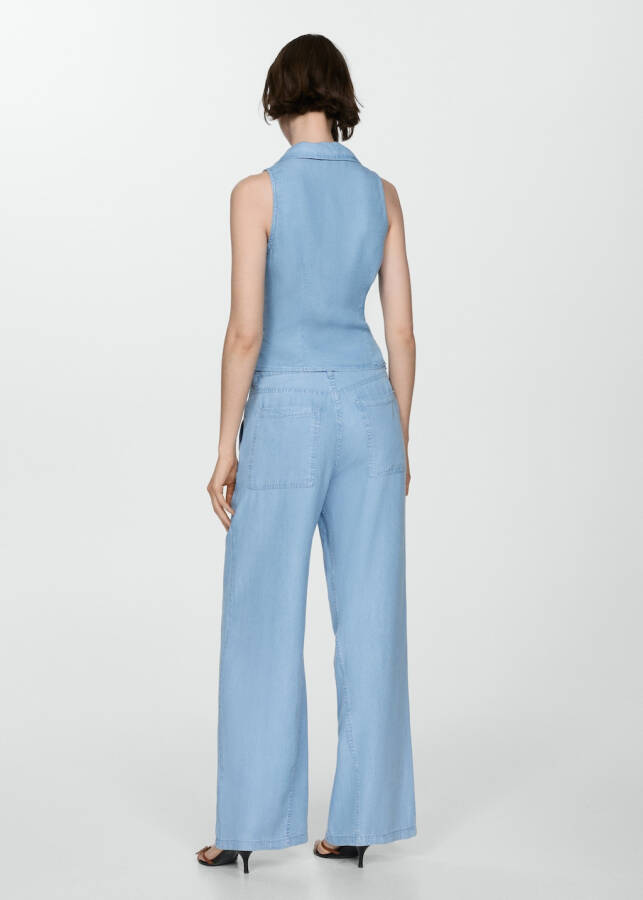 Wide Leg Lyocell Pants - Light Blue - 2