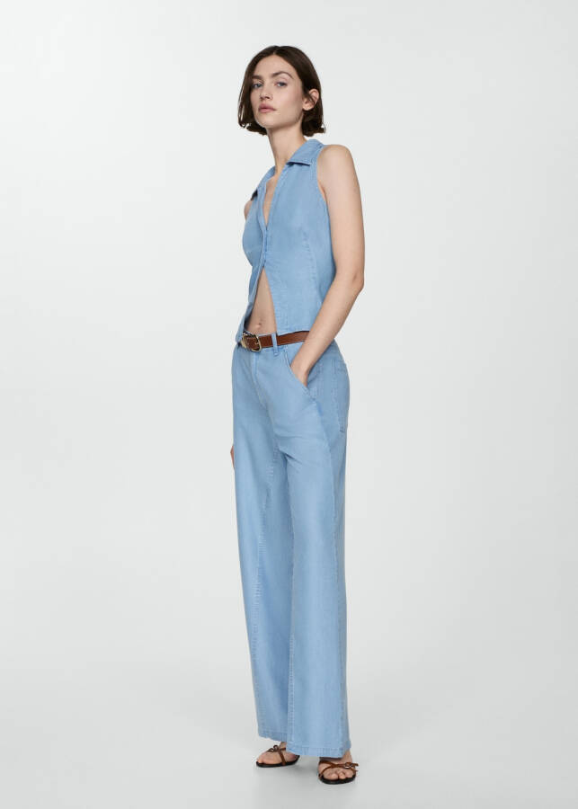 Wide Leg Lyocell Pants - Light Blue - 3