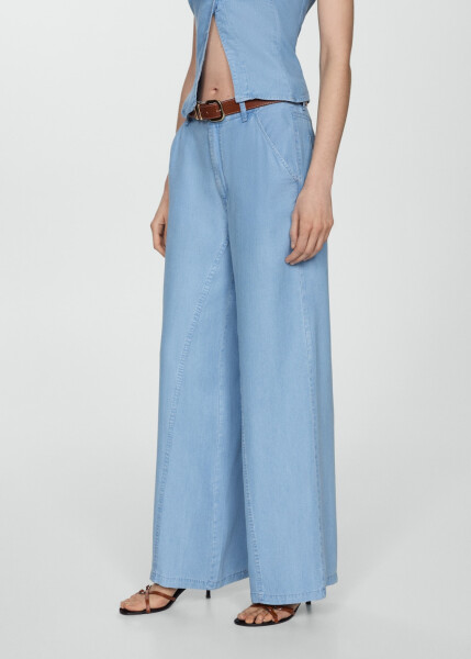 Wide Leg Lyocell Pants - Light Blue - 6