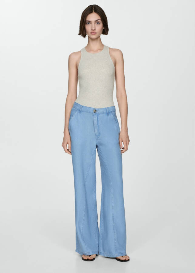 Wide Leg Lyocell Pants - Light Blue - 8