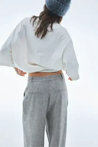 Wide Leg Pants-Grey Marl - 5