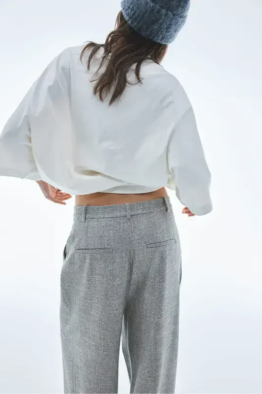 Wide Leg Pants-Grey Marl - 5