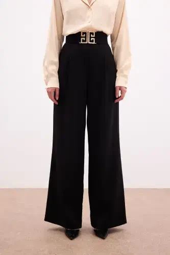 Wide Leg Pants with Belt Accessory - BLACK - 7