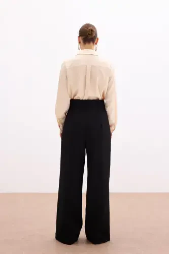 Wide Leg Pants with Belt Accessory - BLACK - 8