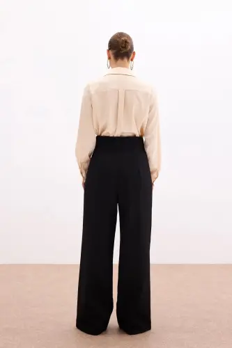 Wide Leg Pants with Belt Accessory - BLACK - 8