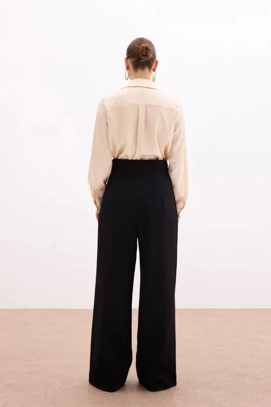 Wide Leg Pants with Belt Accessory - BLACK - 8