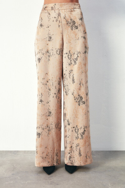 Wide Leg Pants with Bright Pattern - BEIGE - 4