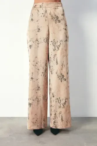 Wide Leg Pants with Bright Pattern - BEIGE - 4