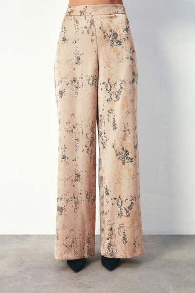 Wide Leg Pants with Bright Pattern - BEIGE - 10