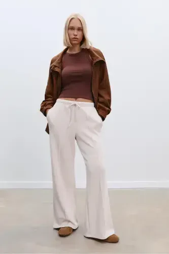 Wide leg pants with stitch details and soft fabric. - 1