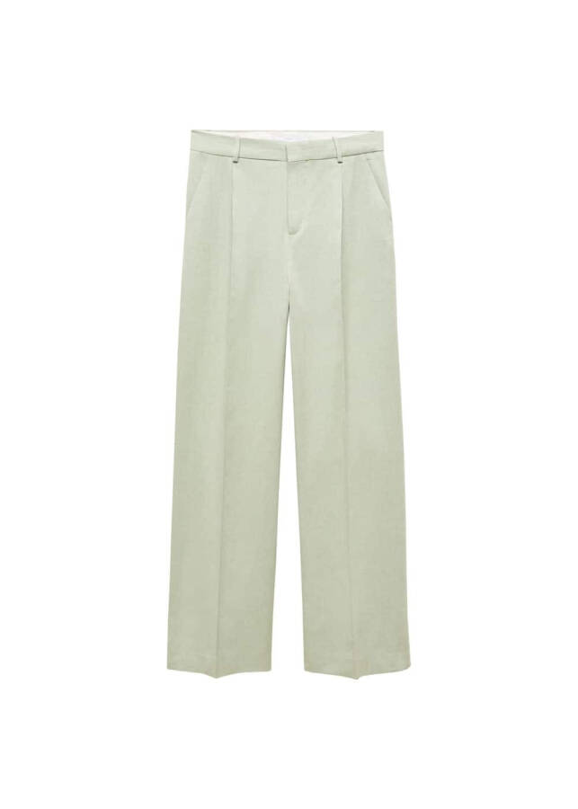 Wide Leg Pleated Fabric Pants - 8