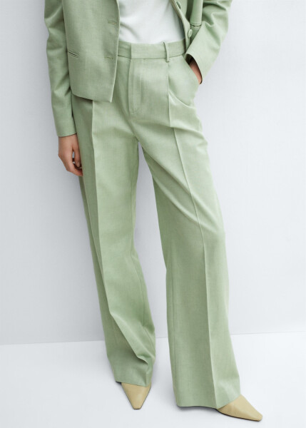 Wide Leg Pleated Fabric Pants - 6