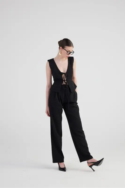 Wide Leg Pleated High Waist Palazzo Giselle Pant - 2