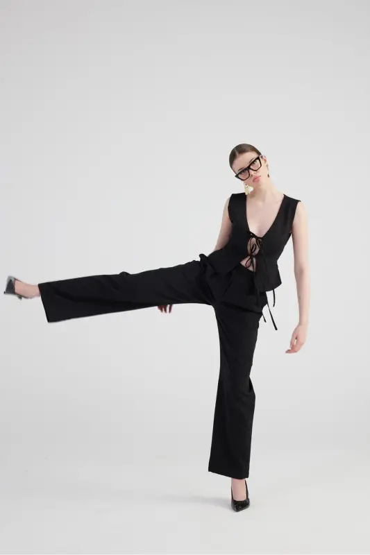 Wide Leg Pleated High Waist Palazzo Giselle Pant - 3