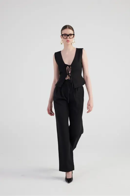 Wide Leg Pleated High Waist Palazzo Giselle Pant - 4