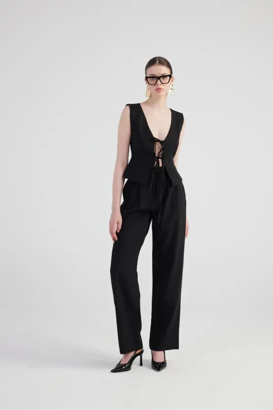 Wide Leg Pleated High Waist Palazzo Giselle Pant - 2