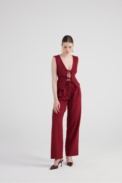 Wide Leg Pleated High Waisted Palazzo Giselle Trousers Burgundy - 8