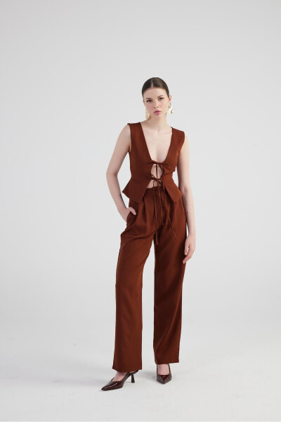 Wide Leg Pleated High Waisted Palazzo Giselle Trousers Coffee - HOLLY LOLLY