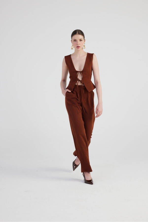 Wide Leg Pleated High Waisted Palazzo Giselle Trousers Coffee - 3