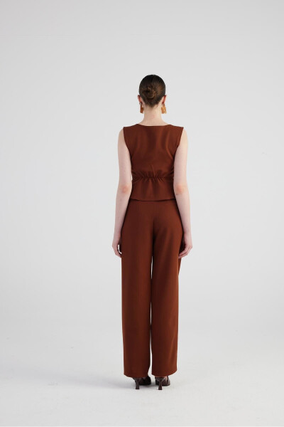 Wide Leg Pleated High Waisted Palazzo Giselle Trousers Coffee - 5
