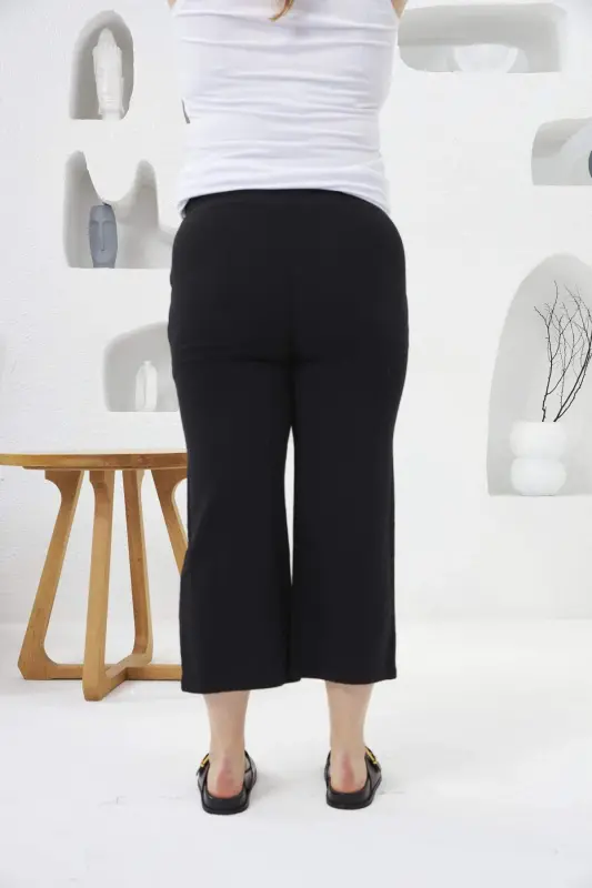 Wide Leg Plus Size Cotton Capri Pants Black - 3