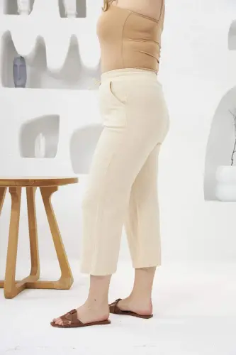 Wide Leg Plus Size Cotton Capri Pants Cream - 6